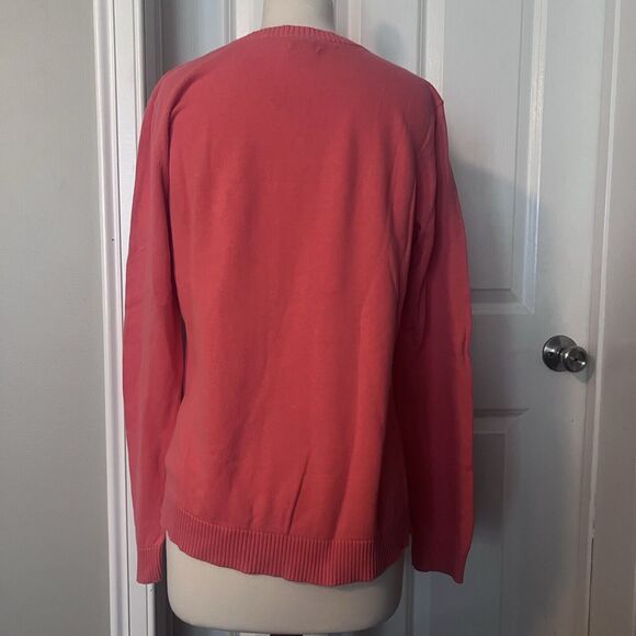 Argyle Sweater Large Izod Salmon Cotton Pink Tan Long Sleeves V Neck Preppy Golf - Picture 2 of 11
